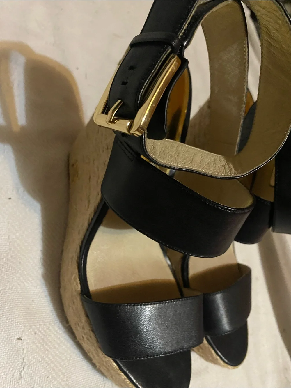 Michael Kors Black Leather Ankle-Strap Espadrille Wedges